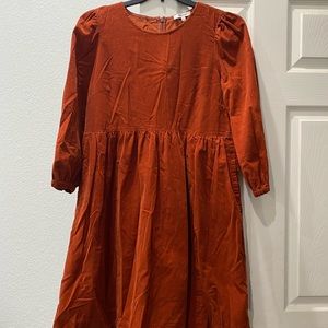 Madewell 3/4 sleeves brick color dress, pockets on the side.